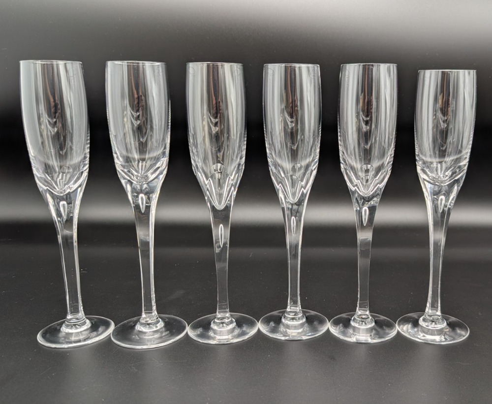 Bohemia Glass Champagne Flutes Set of 6 Hand Made Cut Panels Air Bubble 9-3/8"